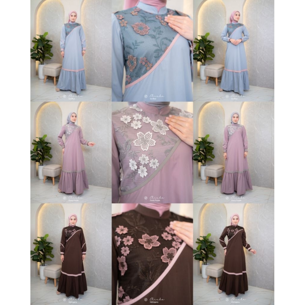 Elisha Dress by zalifa, gamis motif, gamis zalifa, gamis lebaran, gamis cantik, gamis simple