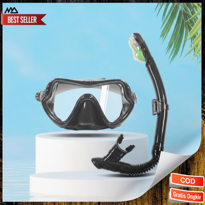 Kacamata Selam Diving Snorkeling Tempered Glass Warna Hitam / Kacamata selam untuk snorkeling