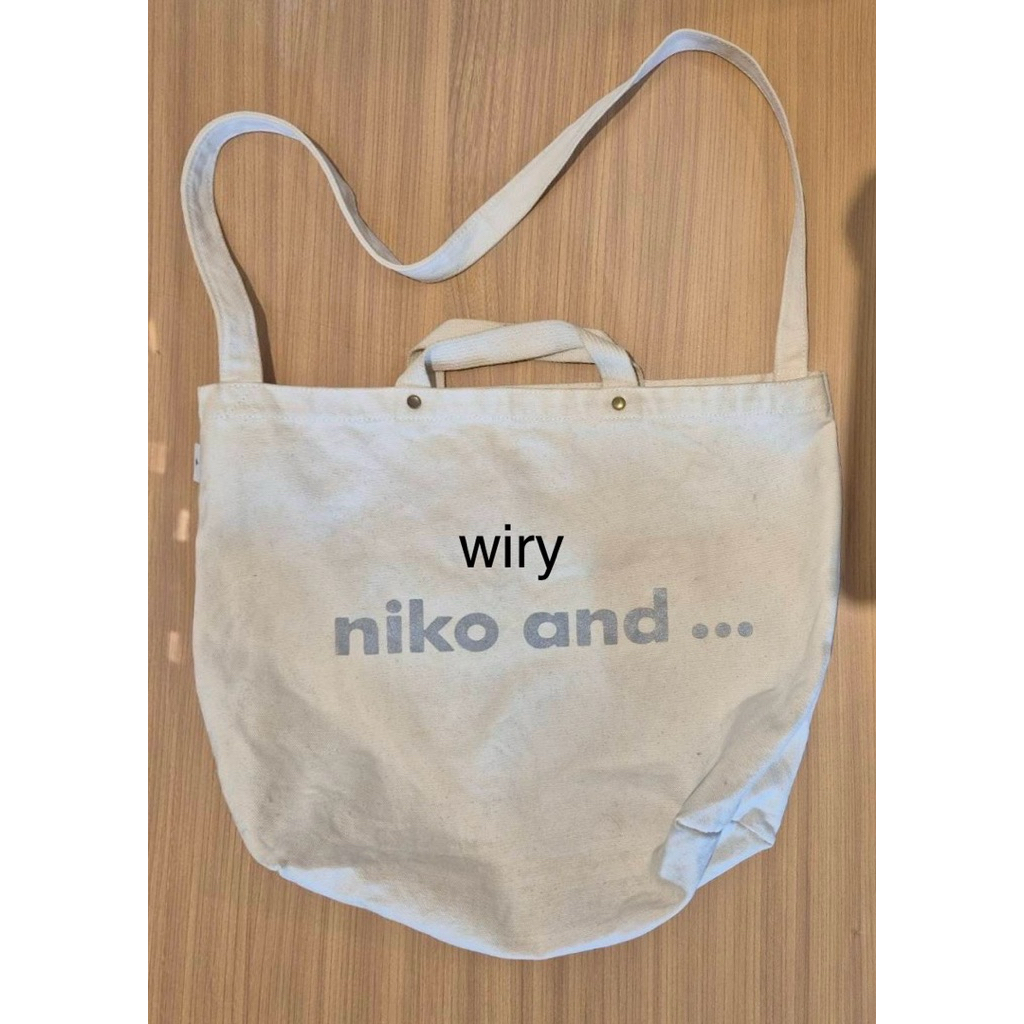 Niko And Jepang Tote sling tas kanvas putih selempang