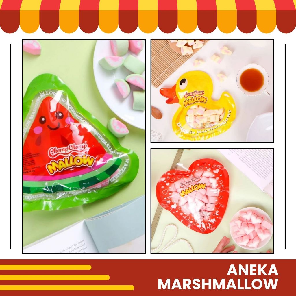 Permen Marshmallow Watermelon Semangka Marsmellow Strawberry Marsmallow Mallow Chomp Chomp Halal
