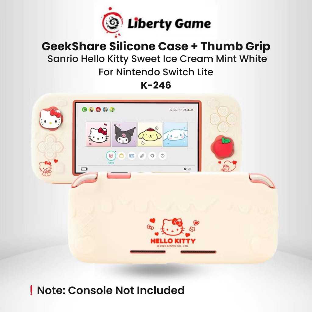 GeekShare X Sanrio Hello Kitty Sweet Ice Cream Mint White Soft Silicone Protective Case + 2 Thumb Gr
