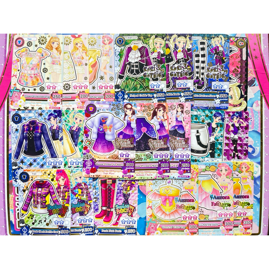 Kartu Aikatsu Flower Feminime Striped Gothic Indigo Beaune Premier Cat Punk Check Pink Classical Wal