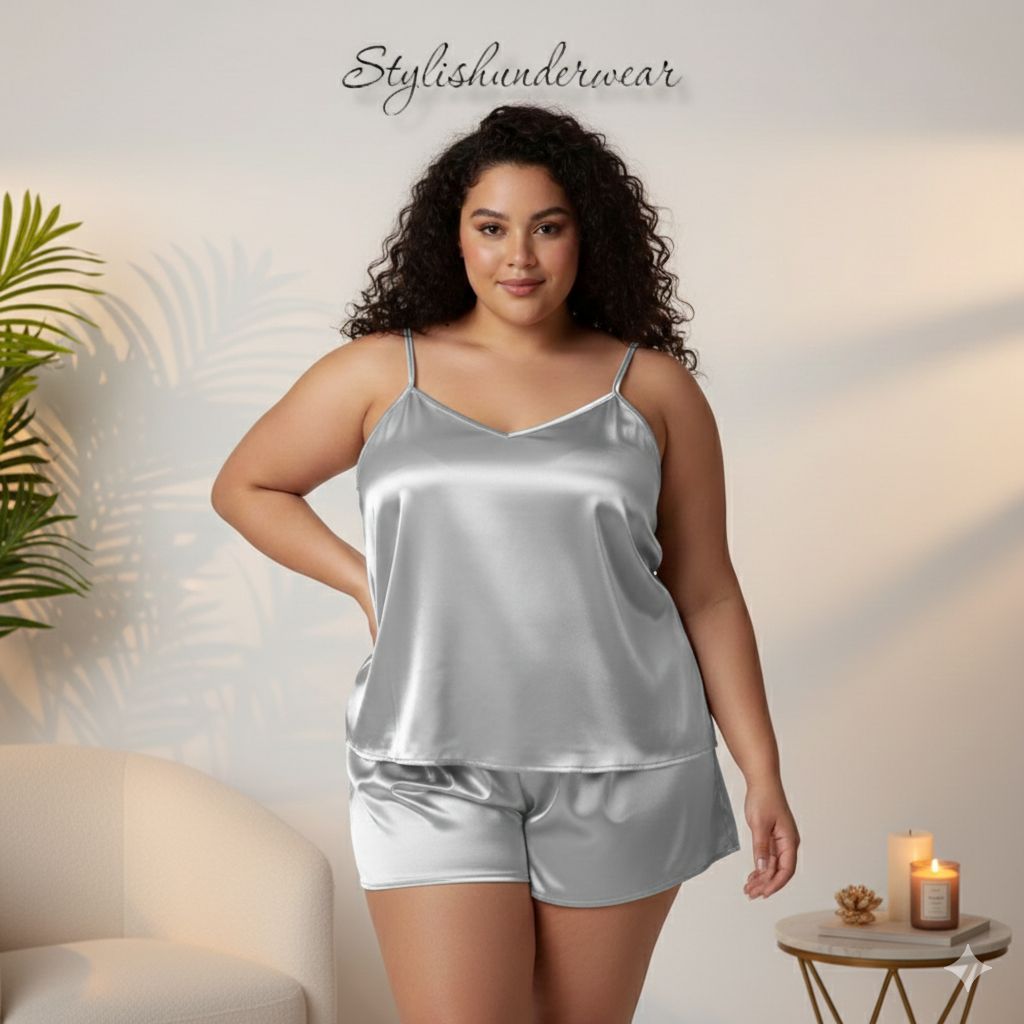 Sesilia Lingerie baju tidur tanktop celana hotpants satin big size jumbo XL baju tidur wanita