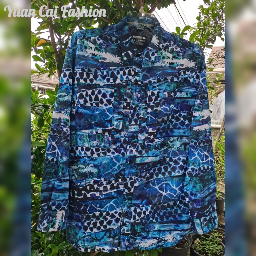 Reel Legends Mens Saltwater II Long Sleeve UPF Fishing Shirt, Blue