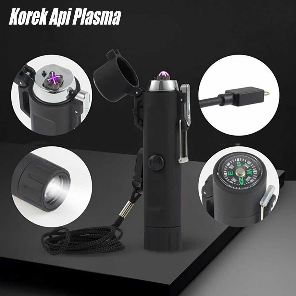 Korek Api Mancis Elektrik Double Arc Lighter Senter LED Rechargeable Warna Hitam