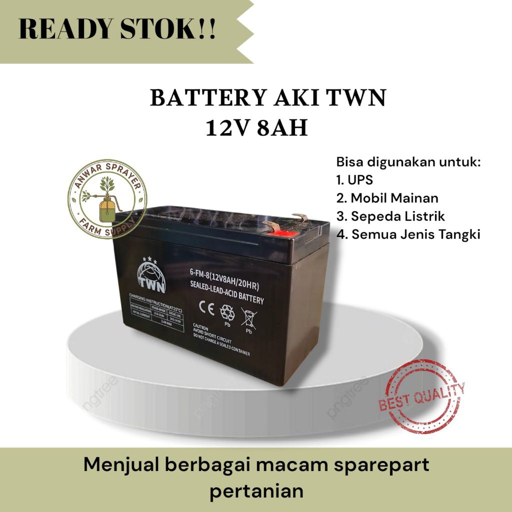 AKI BATTERY TWN 12V 8AH / AKI TWN ORIGINAL /  AKI SPRAYER ELEKTRIK / AKI MOBIL MAINAN/ AKI UPS / AKI