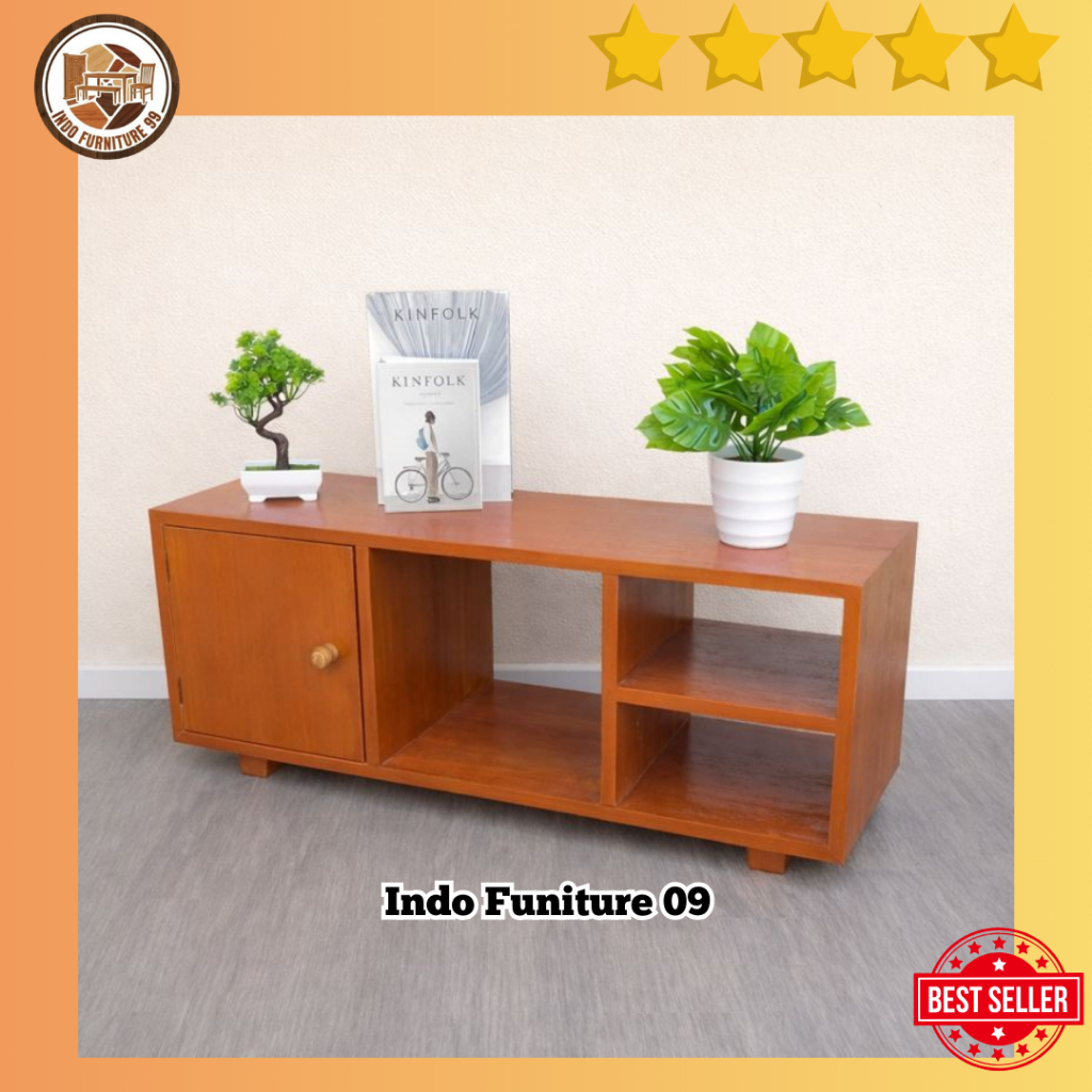 Meja TV Kayu Minimalis 80cm – Plisture Natural Full Kayu Mahoni