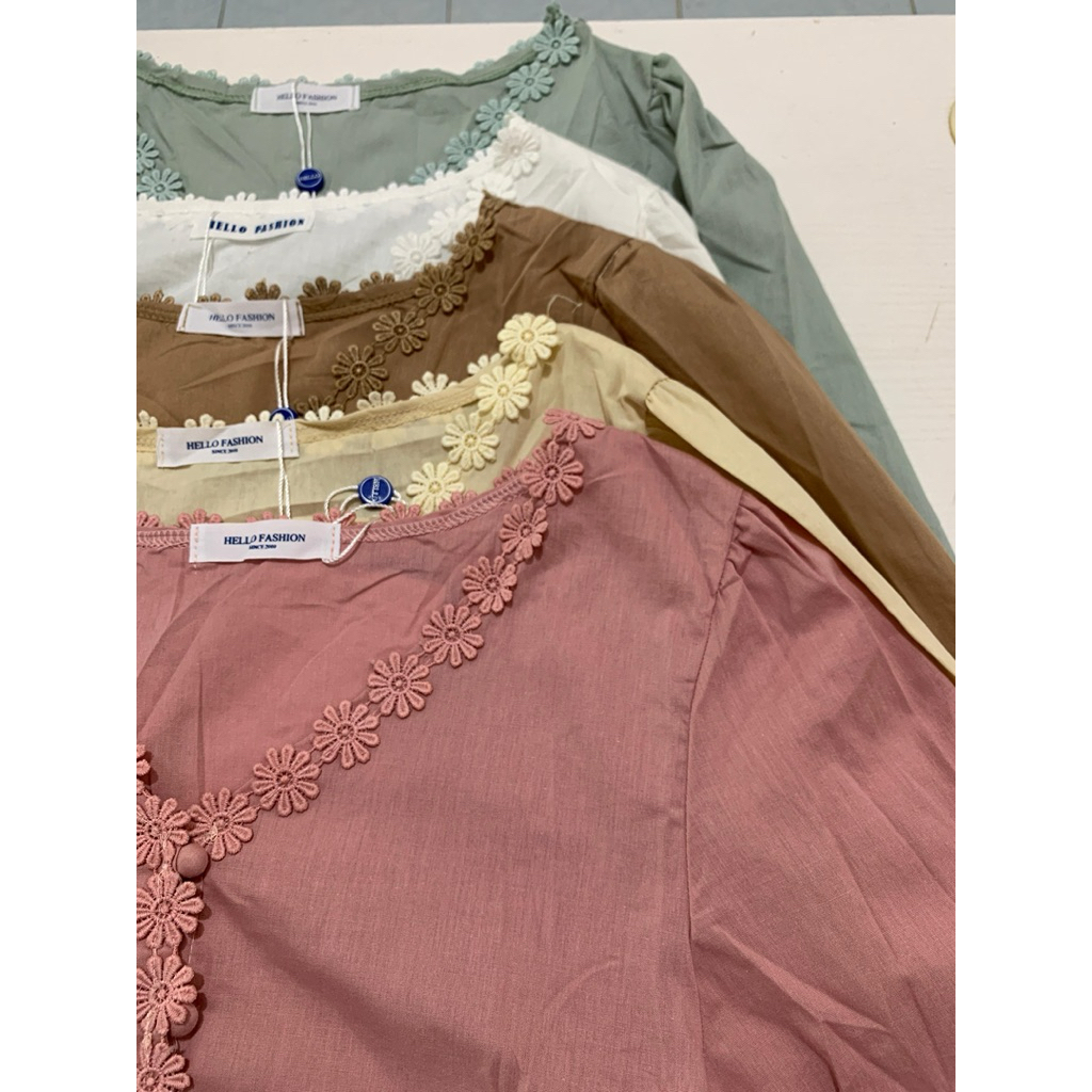 Kemeja Crop wanita import Katun lengan balon