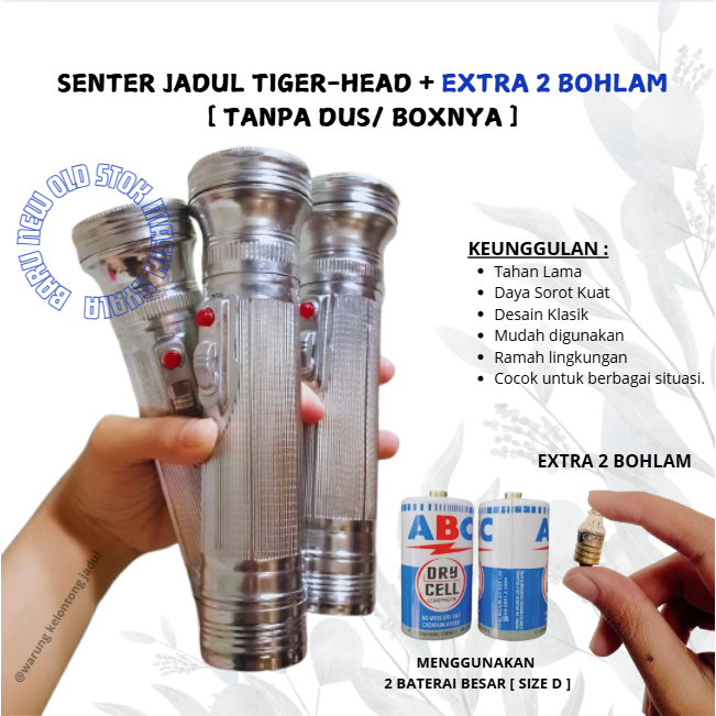 [ BONUS 2 BOHLAM ] SENTER SENTOLOP JADUL TIGER HEAD BATERAI BESAR POWERFUL BEAN 300 FT. 2 CELLS NOS