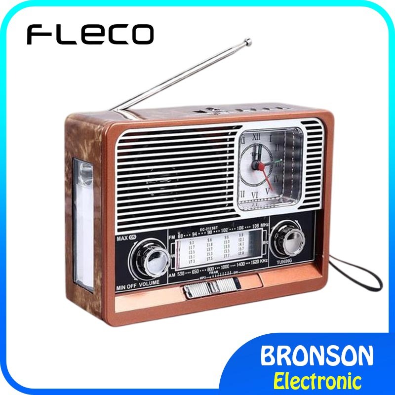 Radio Bluetooth Speaker Senter LED FLECO F-105 Jam Analog FM - Radio Retro antik jadul