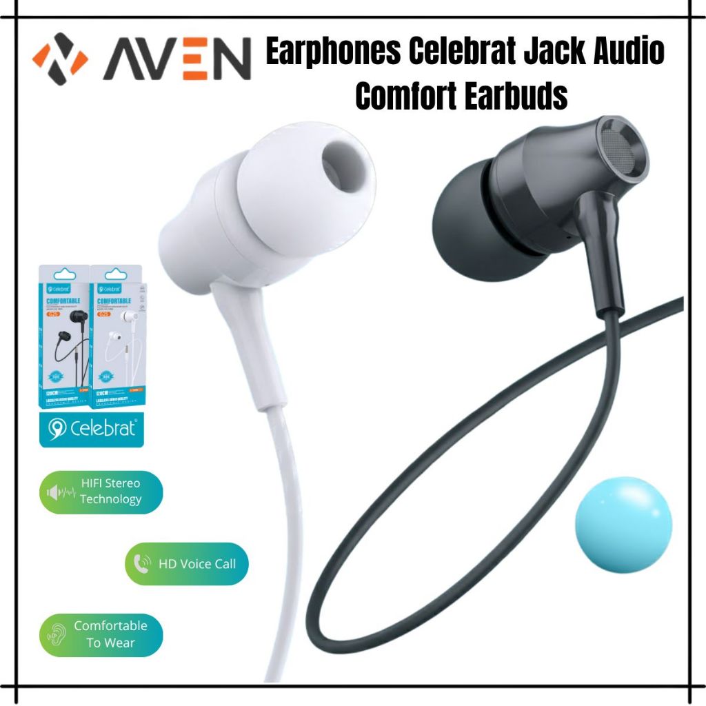 AVEN Earphones Celebrat G25 Headset Jack Audio 3.5mm Comfort Earbuds Stereo Sound High Quality