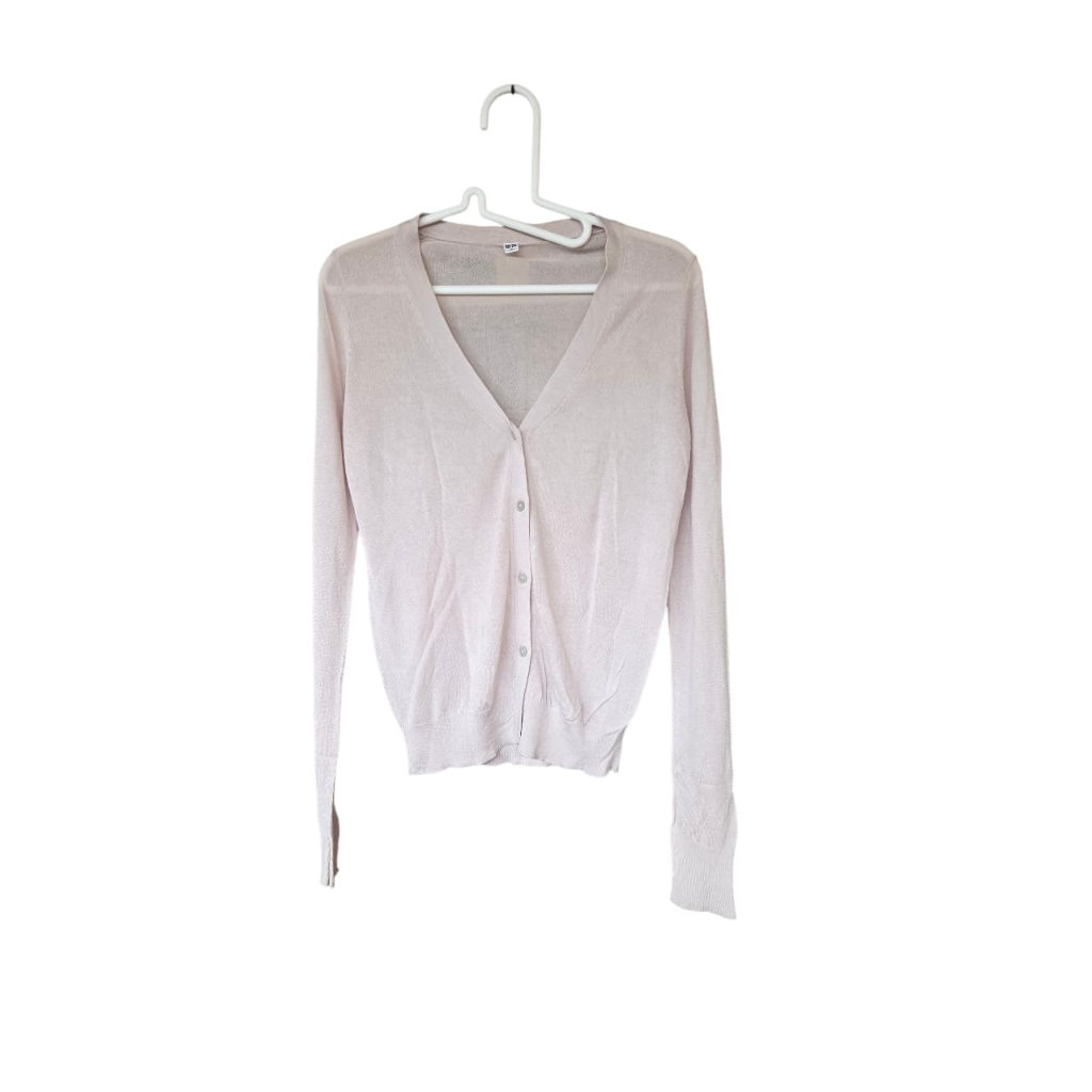 Uniqlo Cardigan Basic V-Neck white and taupe Second