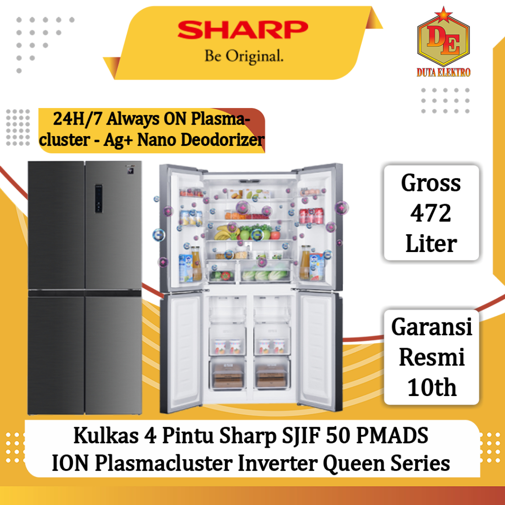 Kulkas 4 Pintu Sharp SJIF 50 PMADS ION Plasmacluster Inverter Queen Series