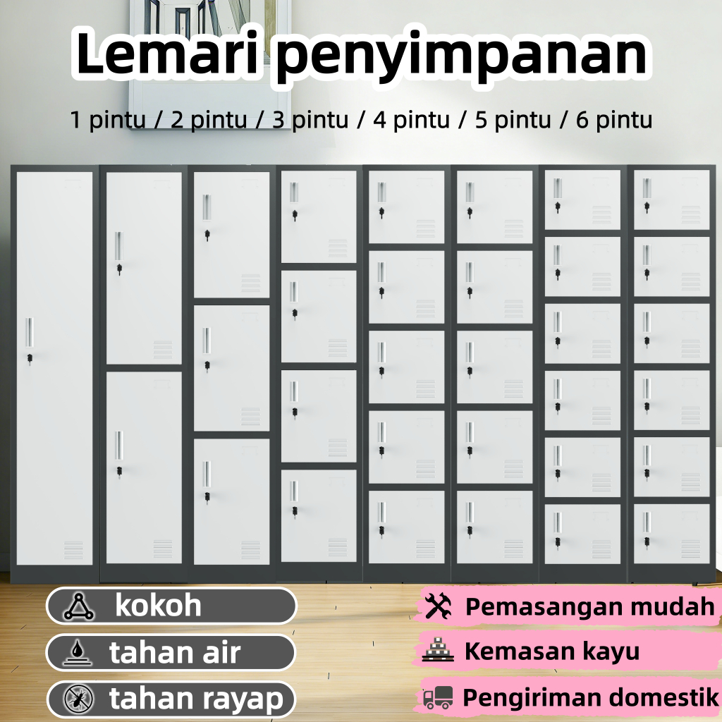 Lemari Penyimpanan Besi - Lemari Loker Lemari Multi-Pintu Dengan Kunci Lemari Baju Logam Loker Karya
