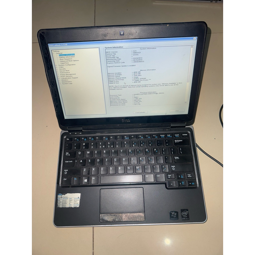 Dell latitude E7240 Core i5gen4 mainbord normal