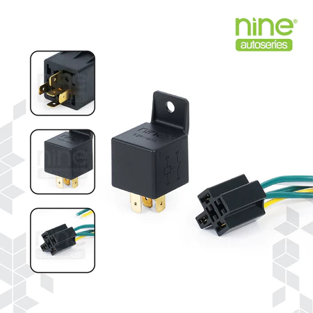 RELAY LUMINOS NINE RILEY 5 KAKI 40A 12V MOTOR MOBIL + SOKET RELAY KALKSON LAMPU ALARM