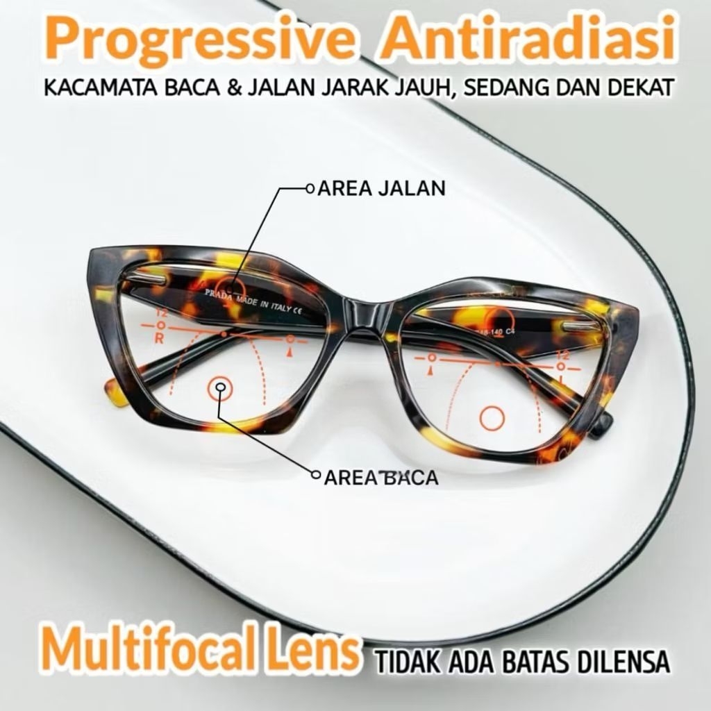 Kacamata progresif AntiRadiasi | plus baca dan jalan tanpa sekat bulatan |