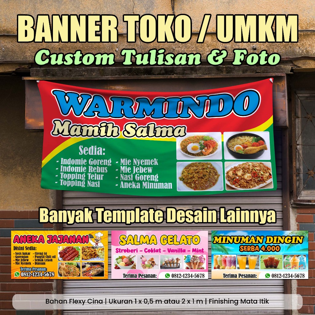 BANNER / SPANDUK / BALIGO UNTUK TOKO BISNIS MAKANAN MINUMAN UMKM - Banner Seblak, Banner Warung, Ban