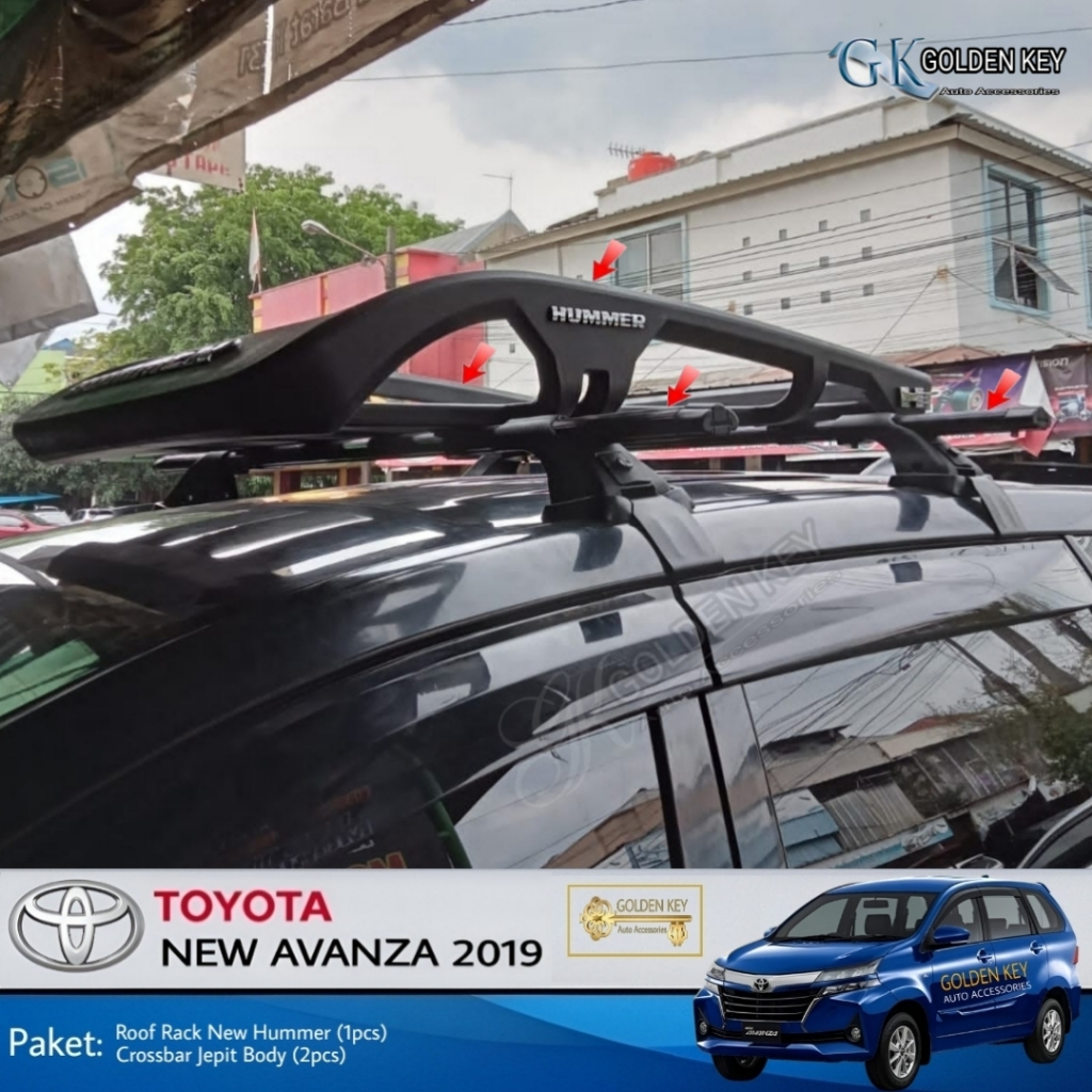 PAKET New Avanza 2019 up to 2021 Roof Rack New Hummer + Crossbar Jepit Body Rak Bagasi Atas Mobil