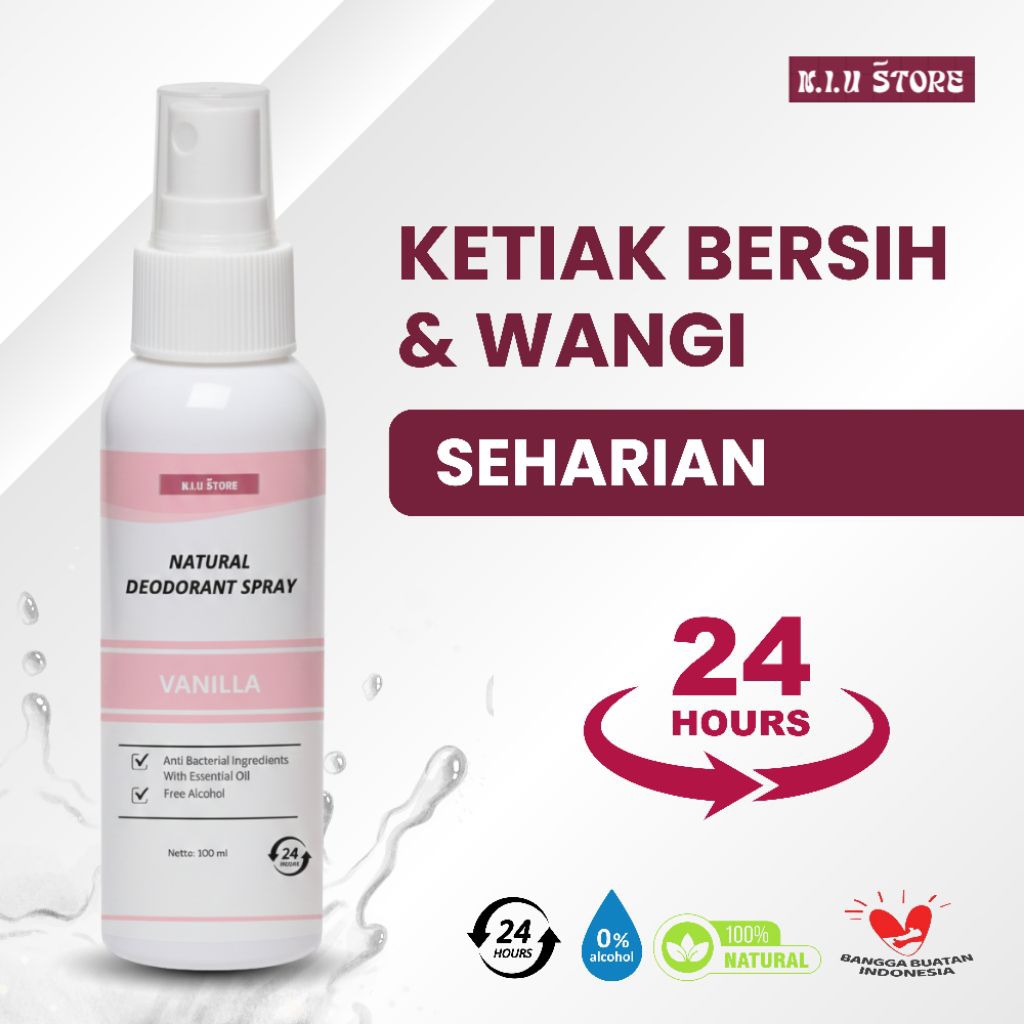 NATURAL DEODORANT TAWAS SPRAY WITH ESSENTIAL OIL PENGHILANG BAU BADAN BY N.I.U STORE