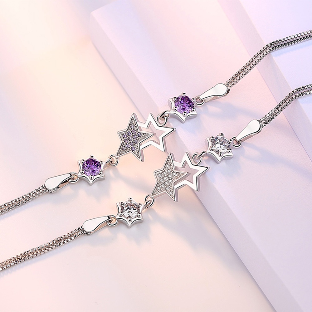 (Hits) Gelang Tangan Bintang Kristal Ungu Mewah Lapisan Perak Elegan - (COD)