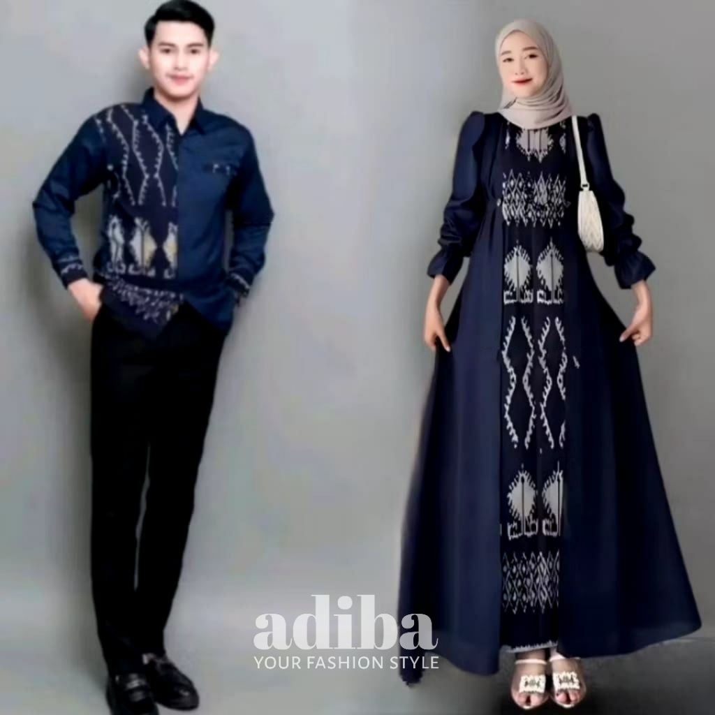 BAJU TENUN COUPLE DRESS SAFITRI NAVI COUPLE PASANGAN KONDANGAN BAJU SERAGAM KELUARGA LEBARAN TERBARU