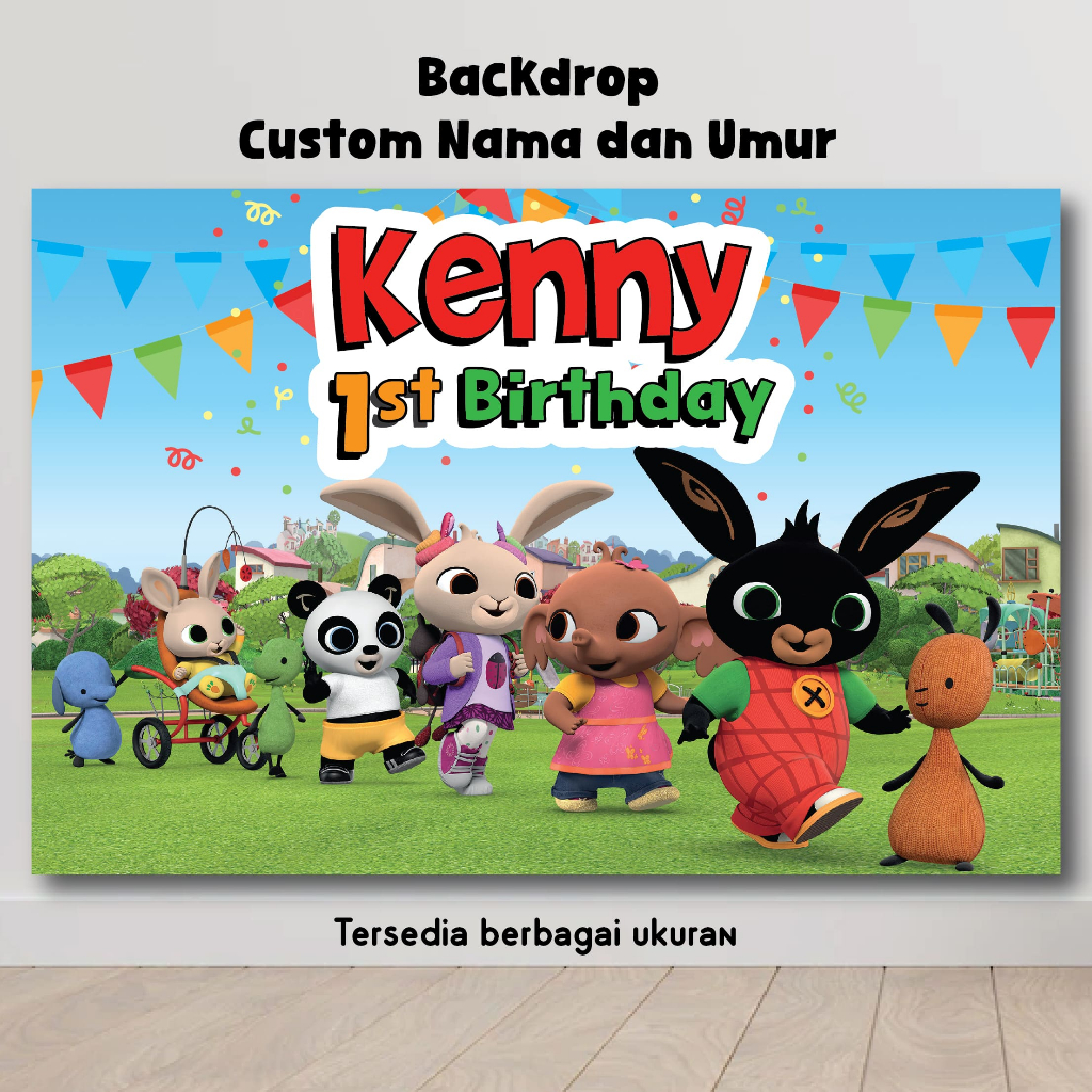BACKDROP BING BUNNY FLOP SULA BIRTHDAY BACKGROUND ULANG TAHUN BANNER WALLPAPER DEKORASI ULTAH HBD HA