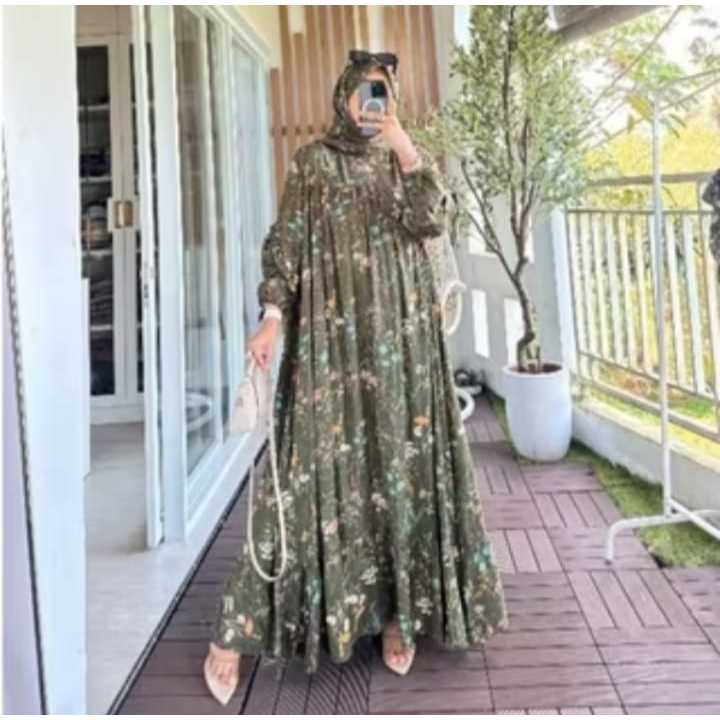 Dress Gamis Muslim Lengan Balon Busui Bahan Rayon Diamond Premium