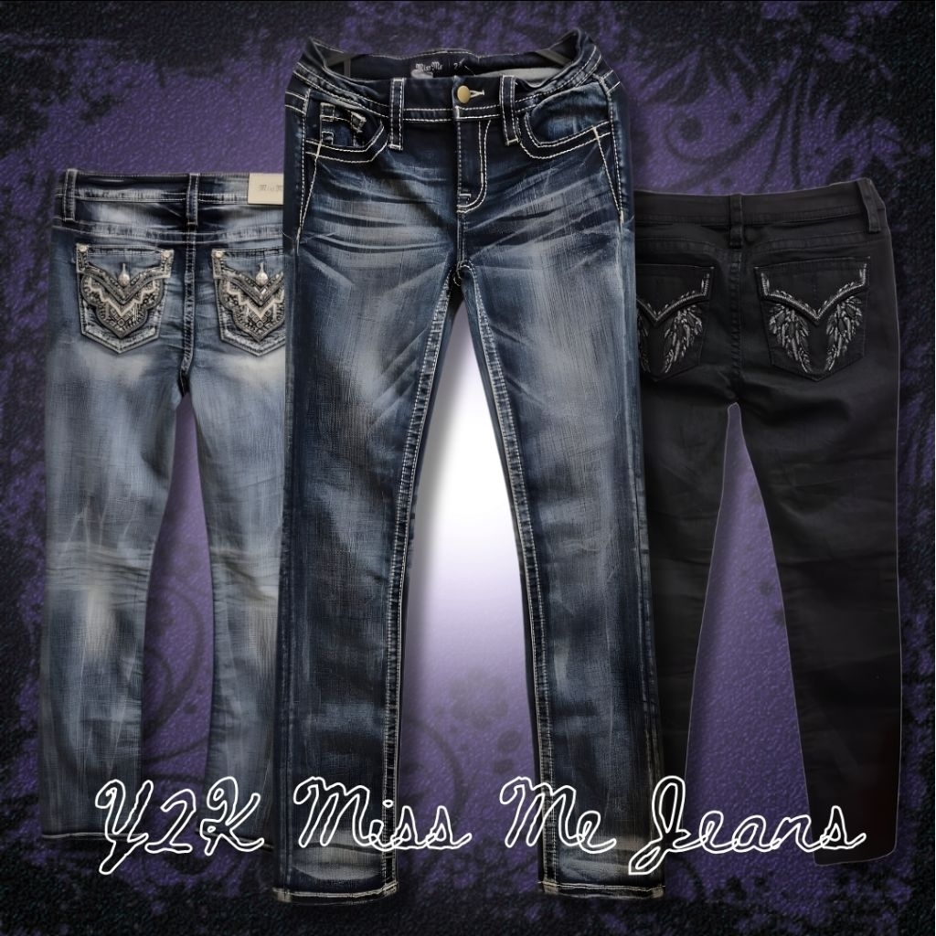 Deadstock Miss Me Jeans Y2K McBling Rhinestone Low Rise Mid Rise Bootcut Straight Skinny Jeans 2000s