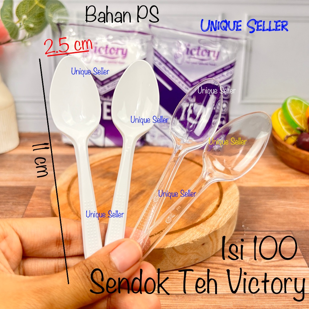Sendok Teh Plastik Victory isi 100 / Sendok Puding Agar Teh Tea Kopi Jelly Plastik Putih Bening