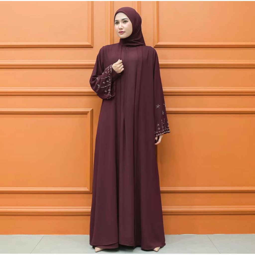 Alana abaya gamis terbaru kekinian model polos lengan panjang mewah dan elegan bahan CERUTY ukuran X