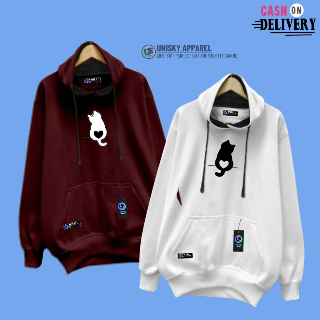 Sweater Hoodie Keren Fleece Tebal Pria Wanita (ISI 2 PCS ) Switer Hudi Couple Mix Color Marron-White