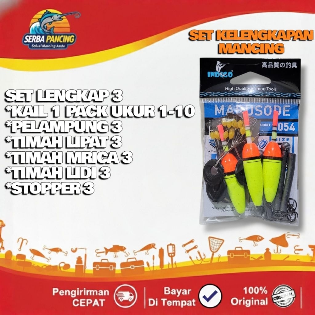 1 Set Kelengkapan Mancing Mata Kail Stopper Timah Pelampung Set Lengkap 3