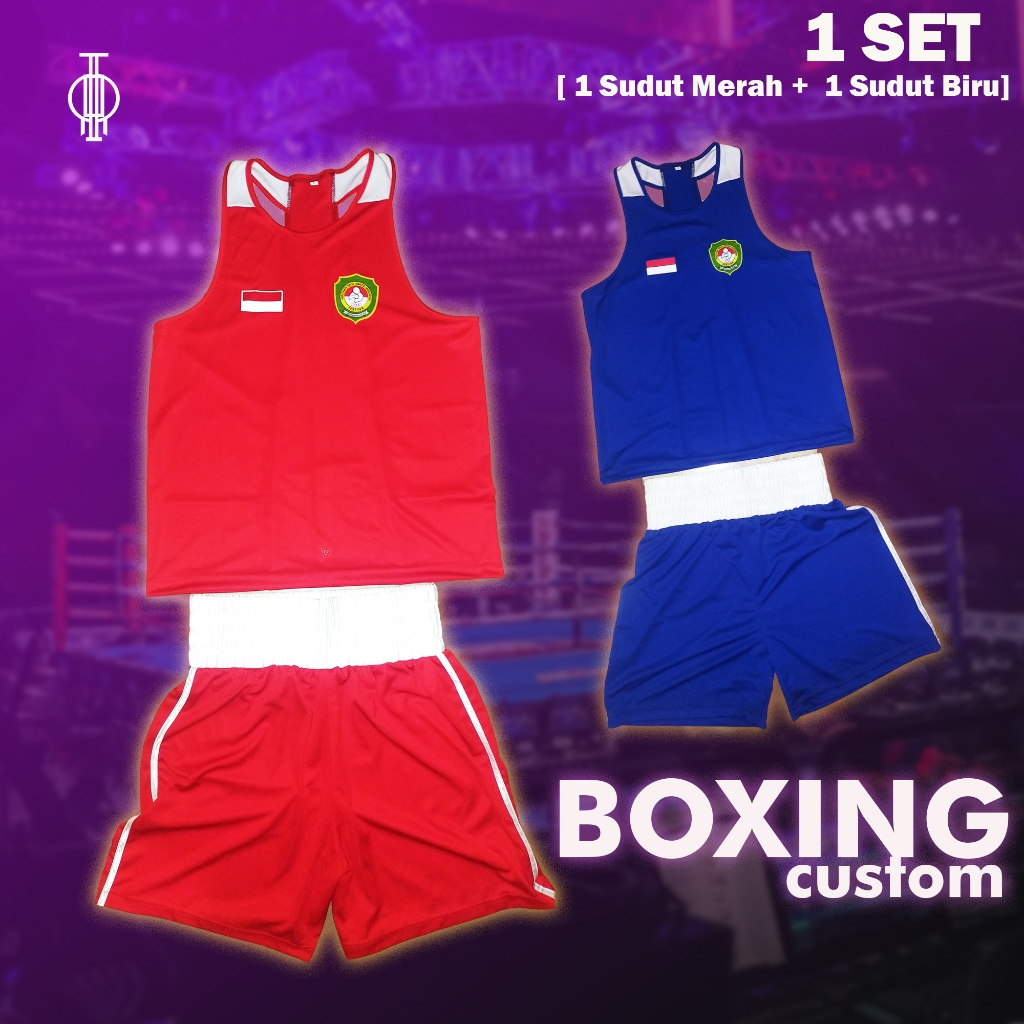 BAJU TINJU SET 2 PCS (Atasan + Celana) DRYFIT PREMIUM | CUSTOM NAMA GRATIS | Kostum Boxing Training