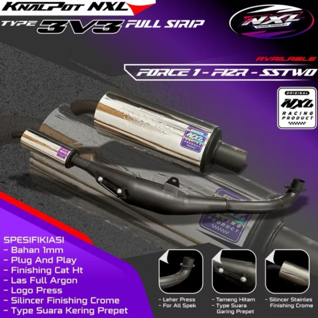 knalpot NXL original,racing fizR force1 SStwo gen 2 full press premium super pro alumunium,super sta