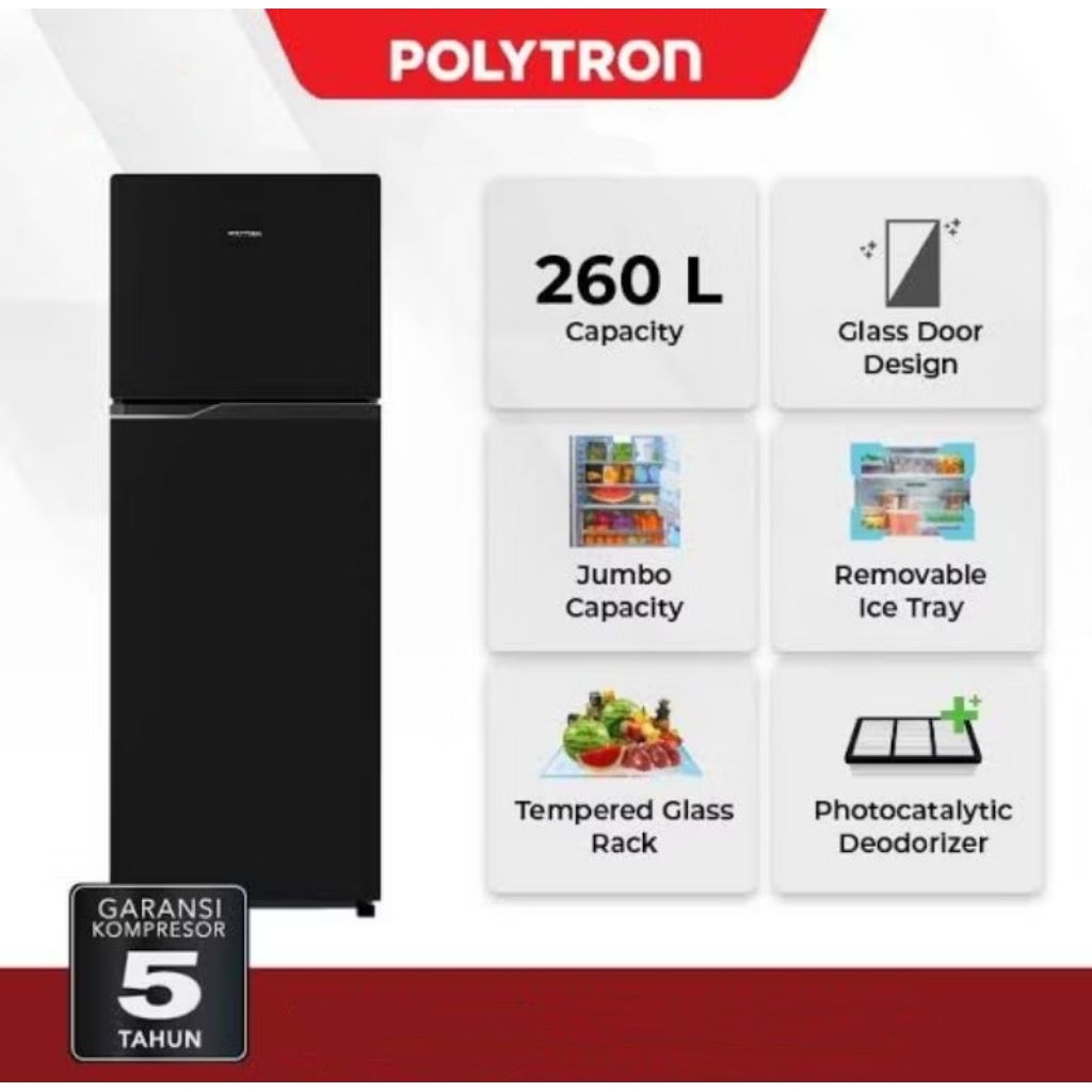 Kulkas Polytron 2 Pintu PRW-29VX Inverter Belezza Jumbo 260L PRW 29VX
