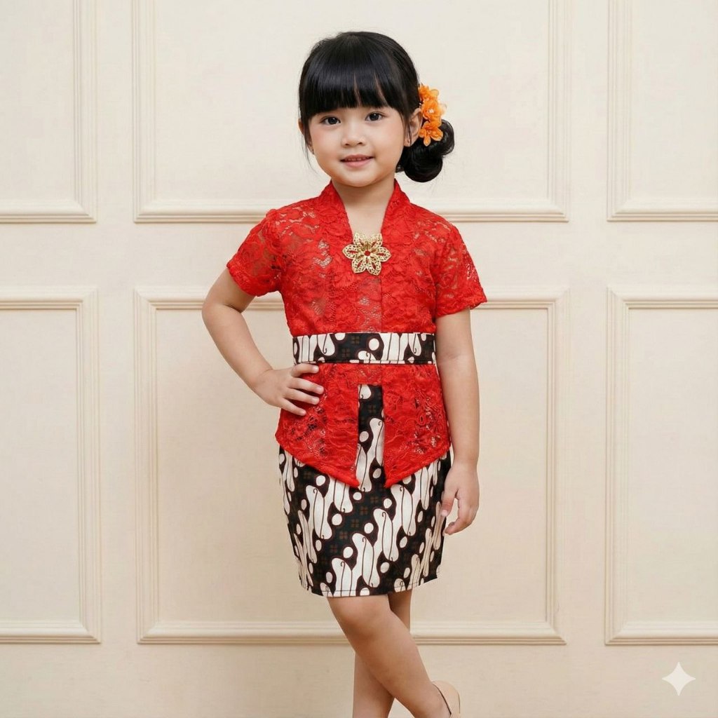 Setelan Kebaya Bali Anak Usia 1-9 Tahun Bahan Brokat Free Belt+Bross Cantik