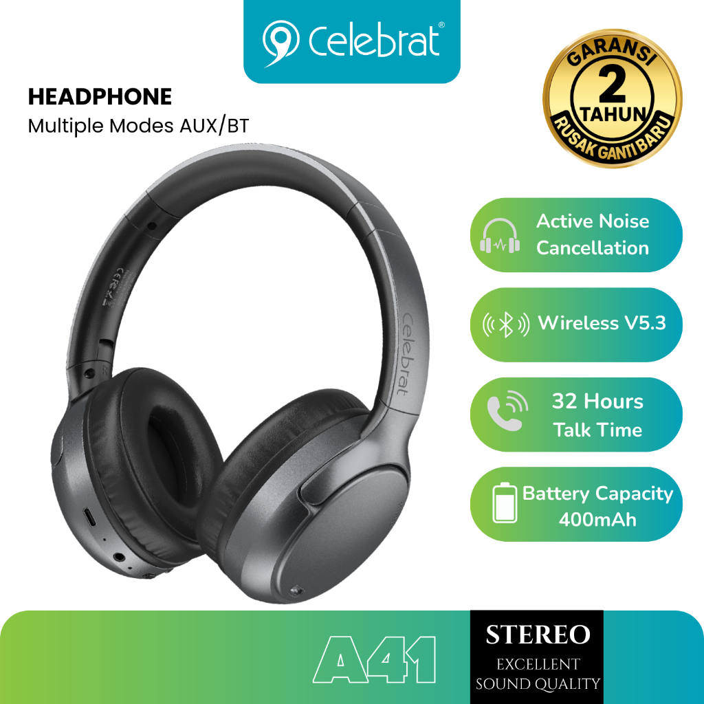 Celebrat A41 Headphone Wireless Bluetooth Foldable Stereo Sound Quality ANC 33 Hours