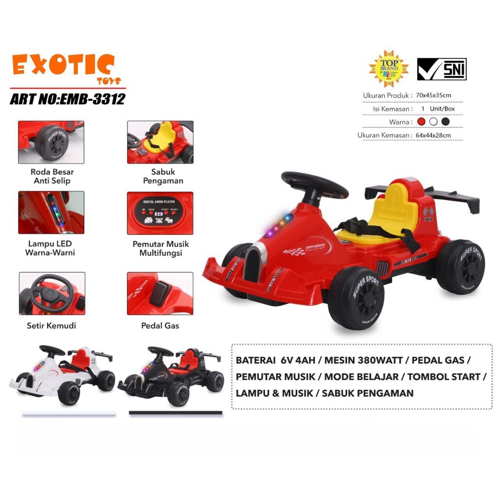 New Mobil Aki Anak Exotic EMB 3312 Mobil Gokart Listrik Model Sport