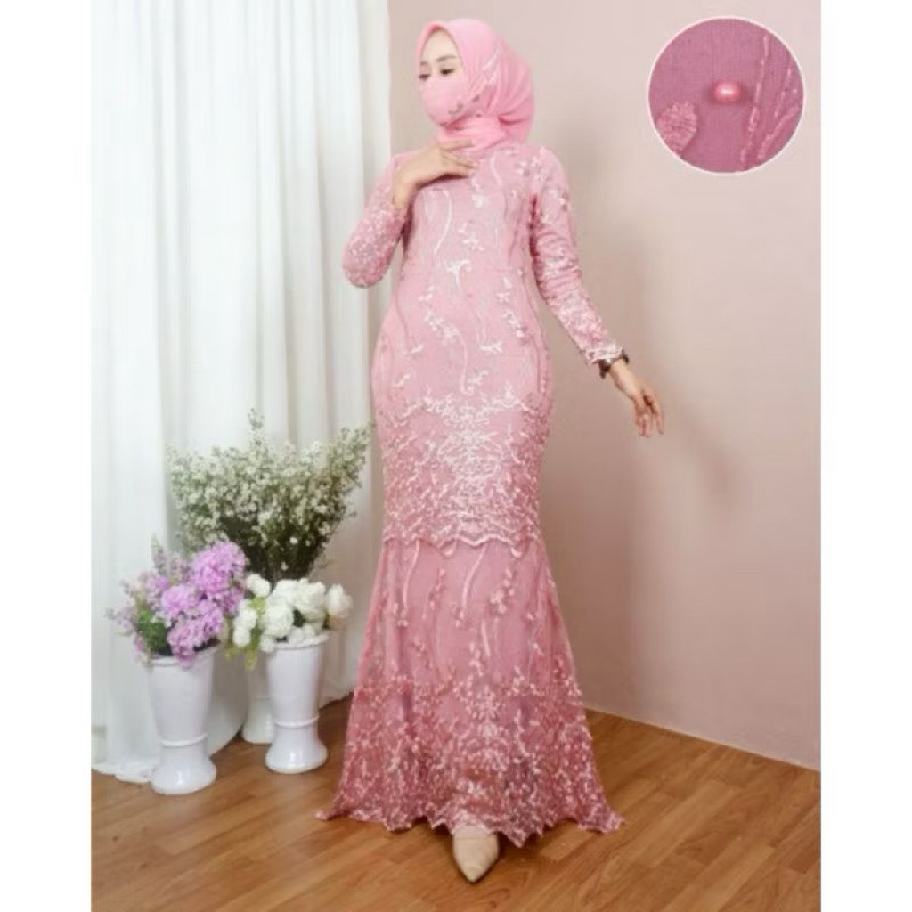 Gamis Wanita Premium Bahan Brukat Model Duyung, Nyaman Dipakai