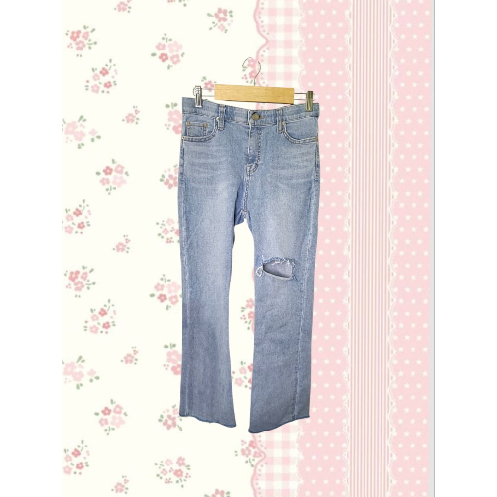 Y2k Bootcut Ripped Long Denim Pants 00's Vanilla J