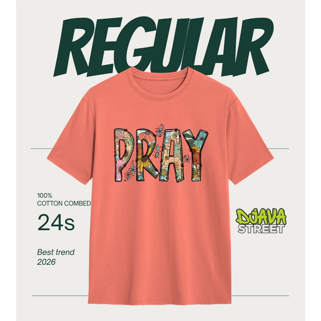 Part 3 Kaos PRAY T-shirt Kristen Desain Floral Vintage | Kaos Rohani Katolik | Kaos Doa Harian | Kao