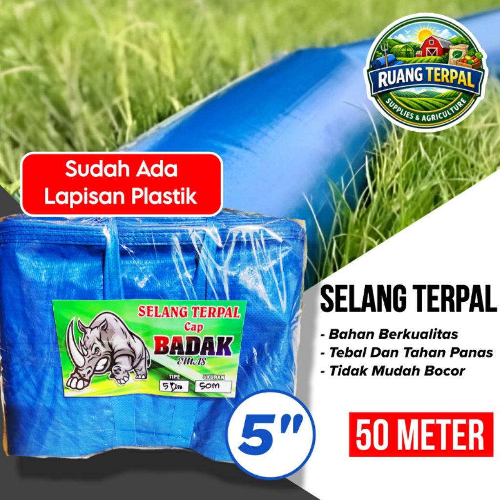 Selang Terpal Lapisan Plastik 5 Dim Panjang 50 Meter Cap Badak‎