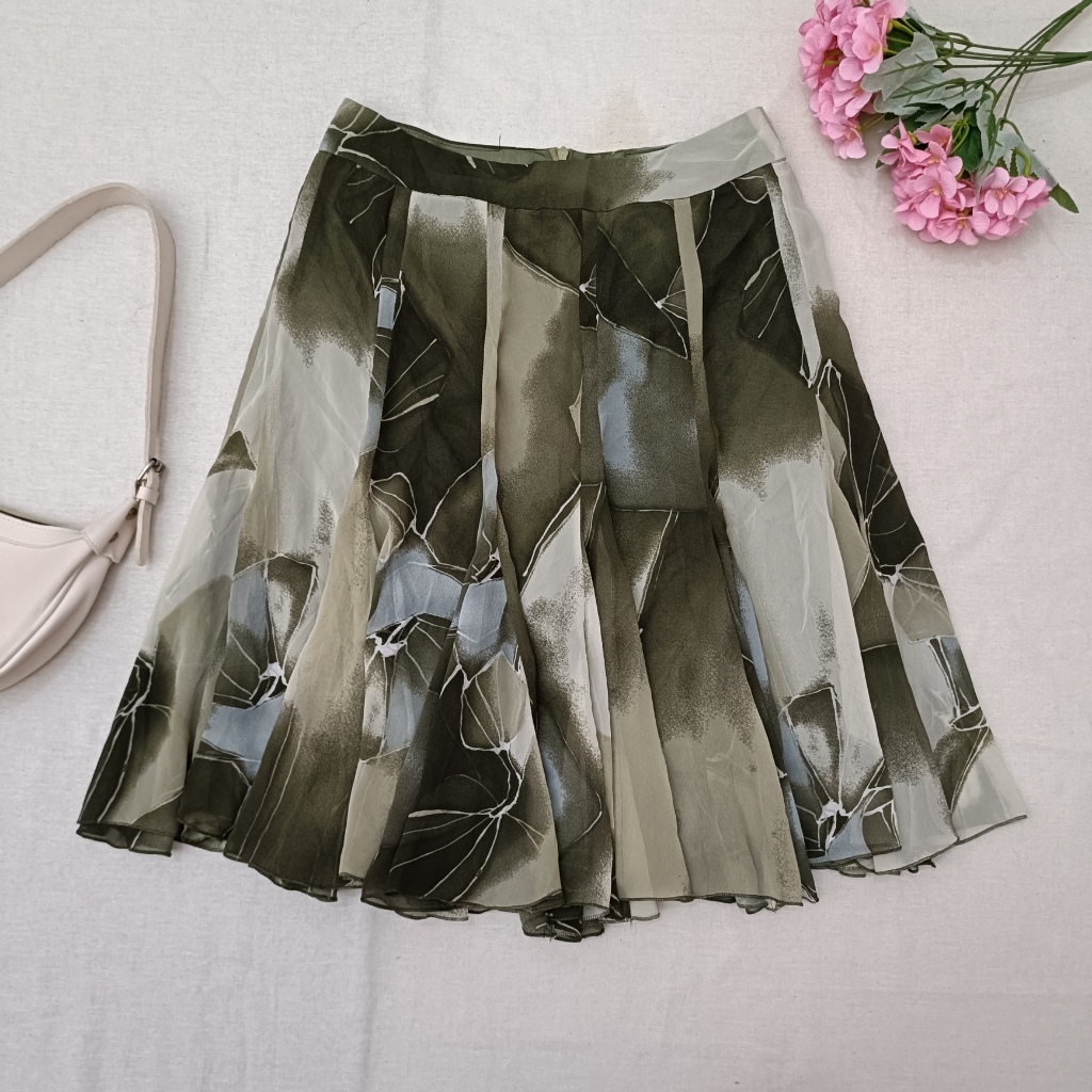 MoriKei Olive Chiffon Midi Skirt