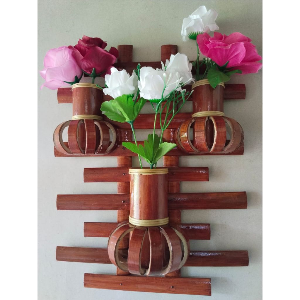 Pas bunga/pot bunga unik/hiasan dinding gantung bambu alami