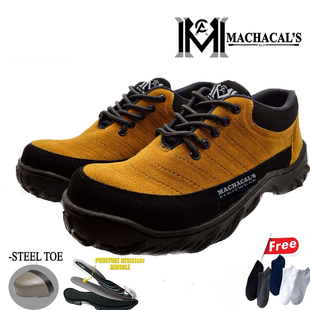 Sepatu Safety Ujung Besi Mid Sol Besi Anti Paku Suede Hitam Tan 38-50 Gratis Kaos Kaki