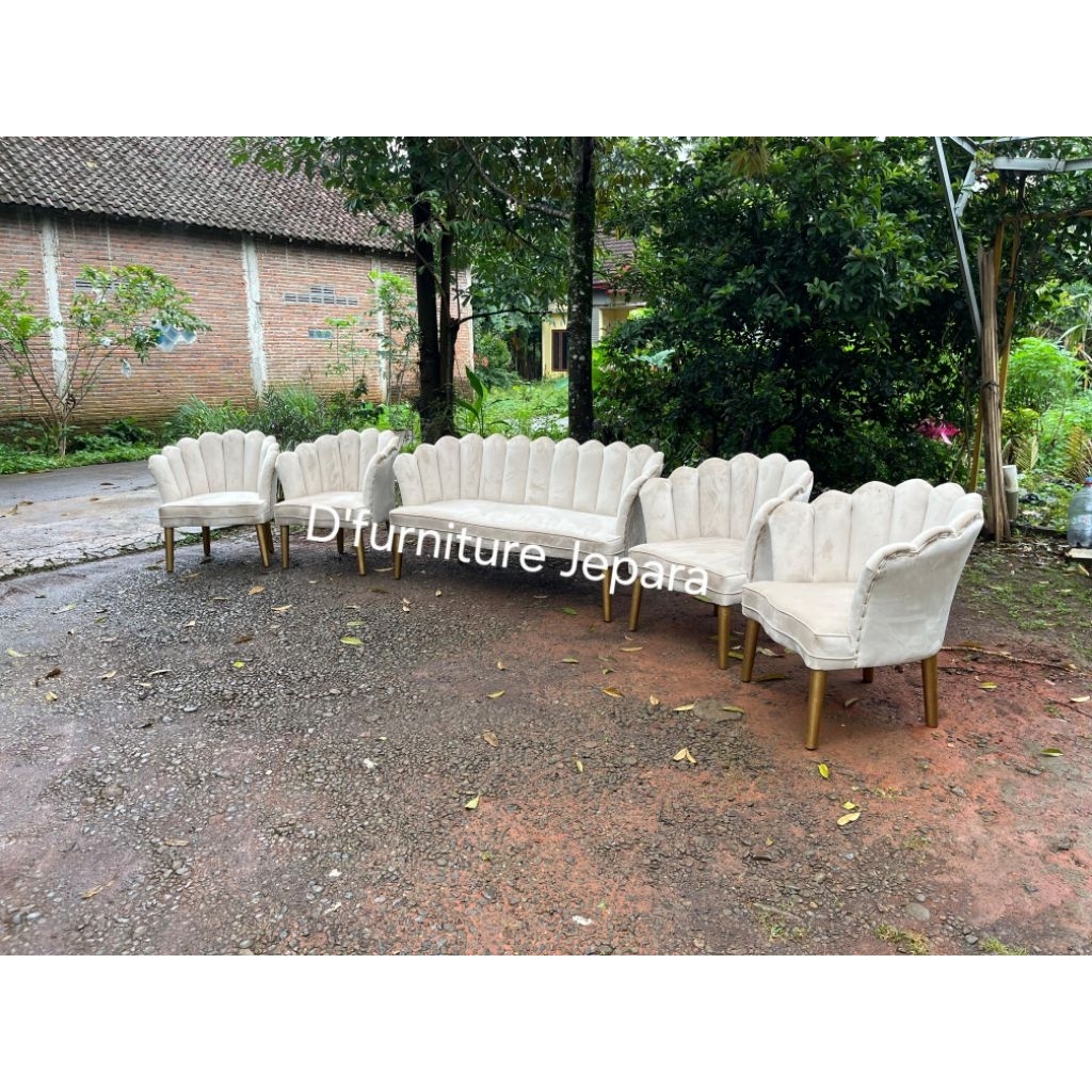 sofa pelaminan kerang custom bludru, sofa pelaminan manten