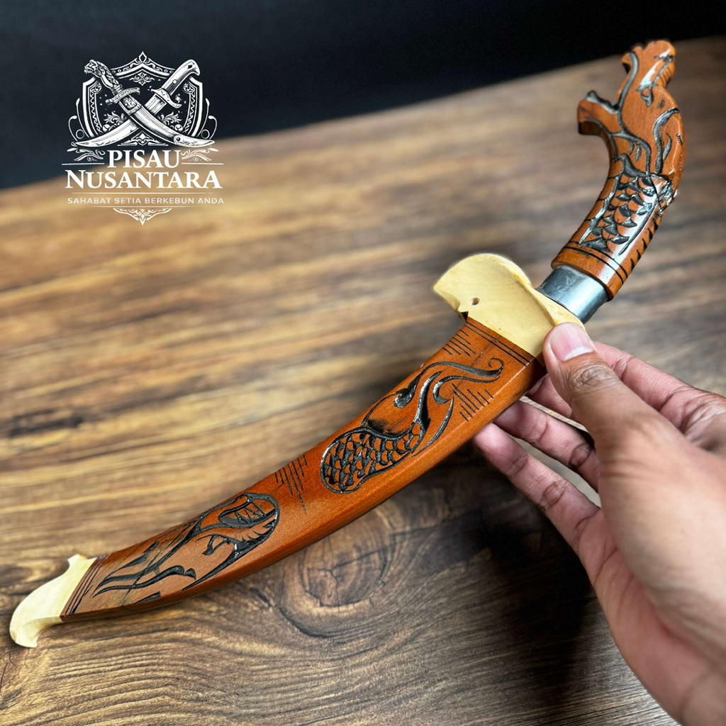 Golok Kuku Macan Naga full ukiran Bilah lengkung tebal