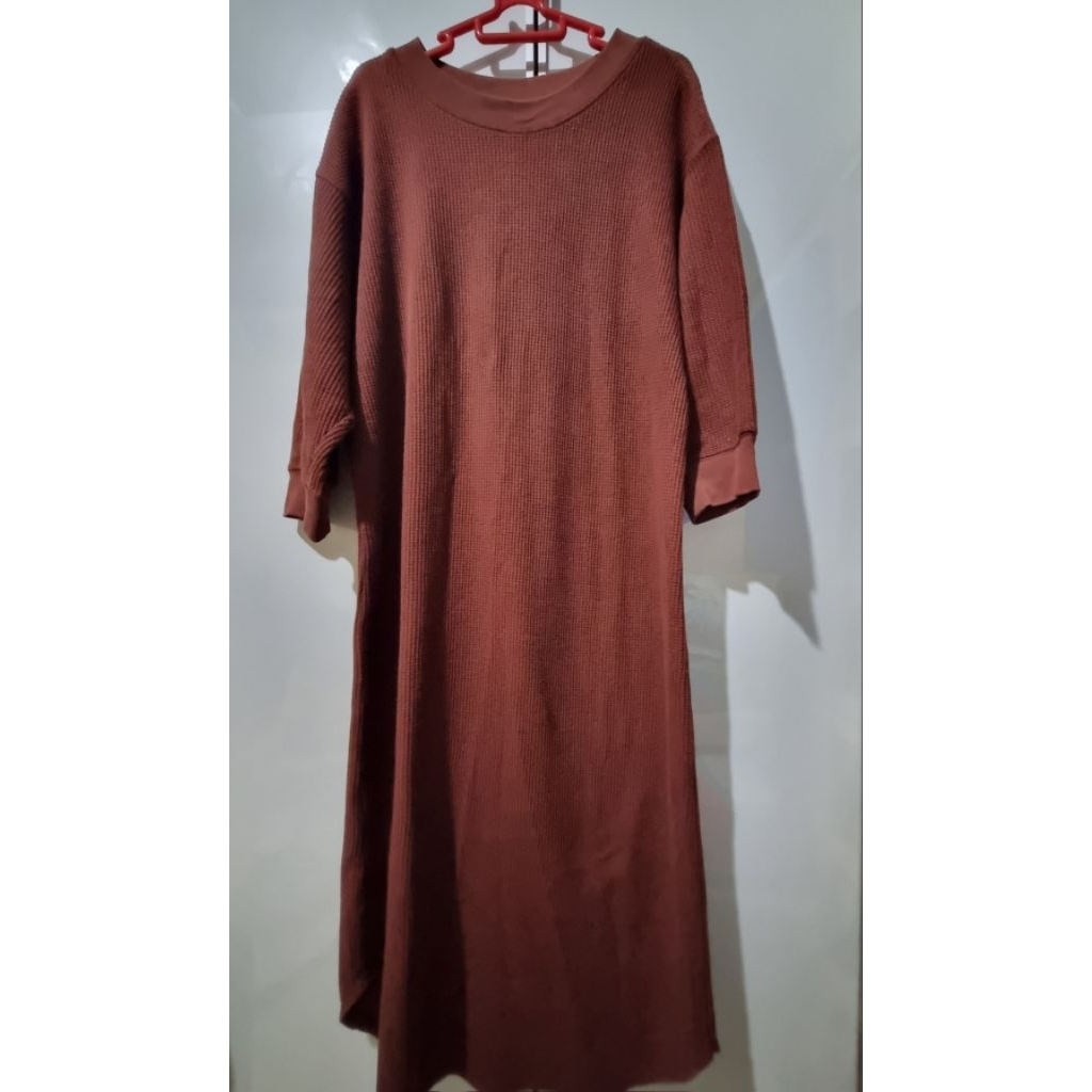 Preloved Uniqlo Long Tunik Waffle (100% original, like new)#kaos waffle#coklat#brown#L