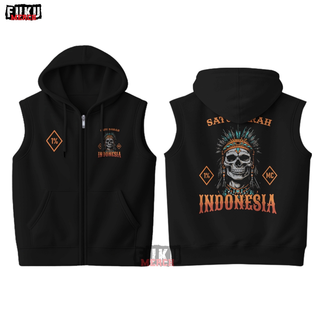 Rompi Vest Hoodie Zippers Satudarah Maluku Indonesia Hitam Bahan Cotton Fleece